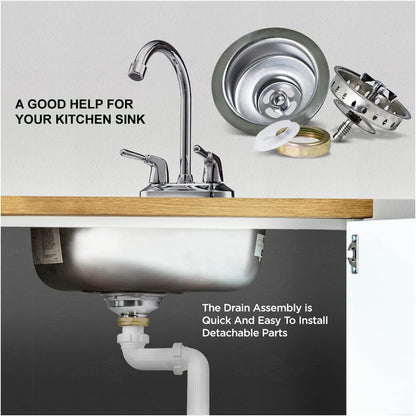 Highcraft 9763 Kitchen Sink (3-1/2 Inch) Stainless Steel Drain Assembly With Strainer Basket Spin and Seal With Threaded Stopper