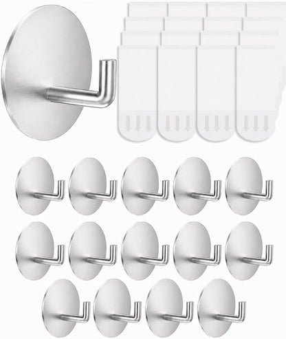 Removable Towel Hooks for Bathrooms, Heavy Duty Adhesive Hooks for Walls No Damage, Black Home Storage Hooks for Inside Shower, Sticky Hooks for Hanging Robe Coat Loofah Clothes Kitchen, 14Pcs Sus304