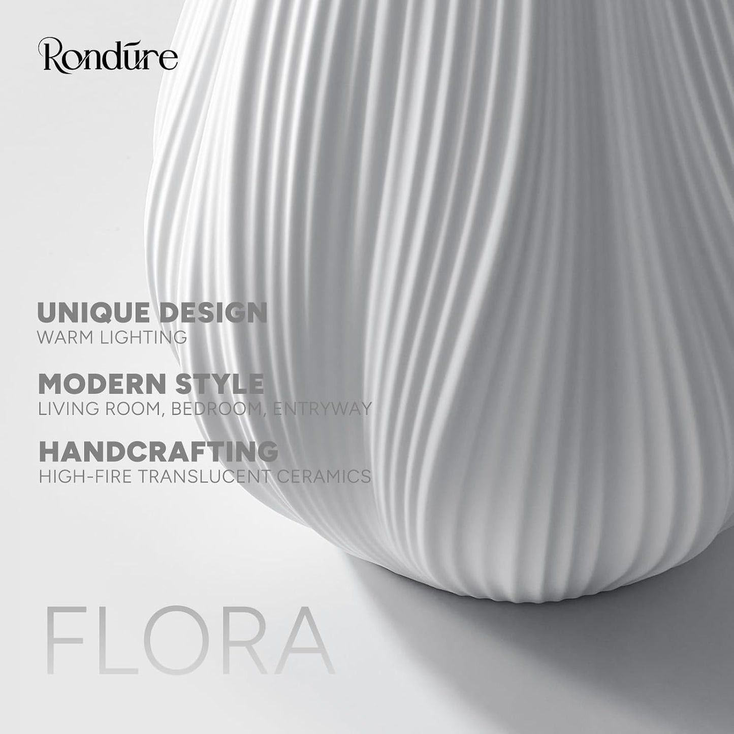 RONDURE Modern Ceramic Decorative Table Lamp Living Room Bedroom Bedside | Handcrafted Unique Warm Ambient Lighting Lamp, Accent White Translucent Ceramic shade, Fully Dimmable, Corded, Bulb Included