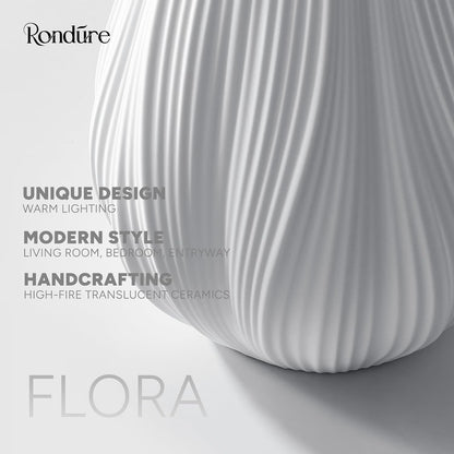 RONDURE Modern Ceramic Decorative Table Lamp Living Room Bedroom Bedside | Handcrafted Unique Warm Ambient Lighting Lamp, Accent White Translucent Ceramic shade, Fully Dimmable, Corded, Bulb Included