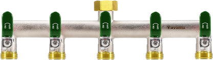 Garden Hose Splitter, 3/4” Rust and Freeze Resistant Outdoor Hose Manifold with 2 green Extra Long Handles Faucet Adapter-Heavy Duty Brass Nickel Plated 2-Way Valve