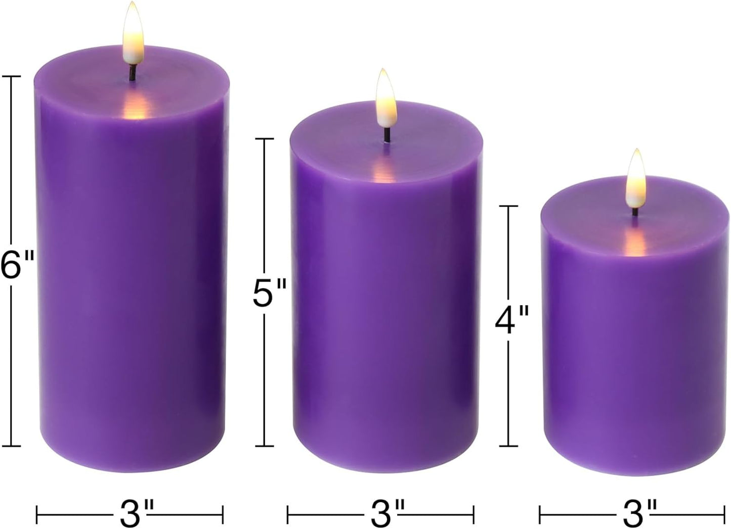 Black Flameless Pillar Candles with Remote, Flickering LED Wax Candles Battery Operated Set of 3