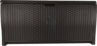 Suncast DBW9200 99 Gallon Outdoor Wicker resin Patio Storage Chest Bin with Handles for Patio, Garden, Garage, or Pool for All Weather, Mocha