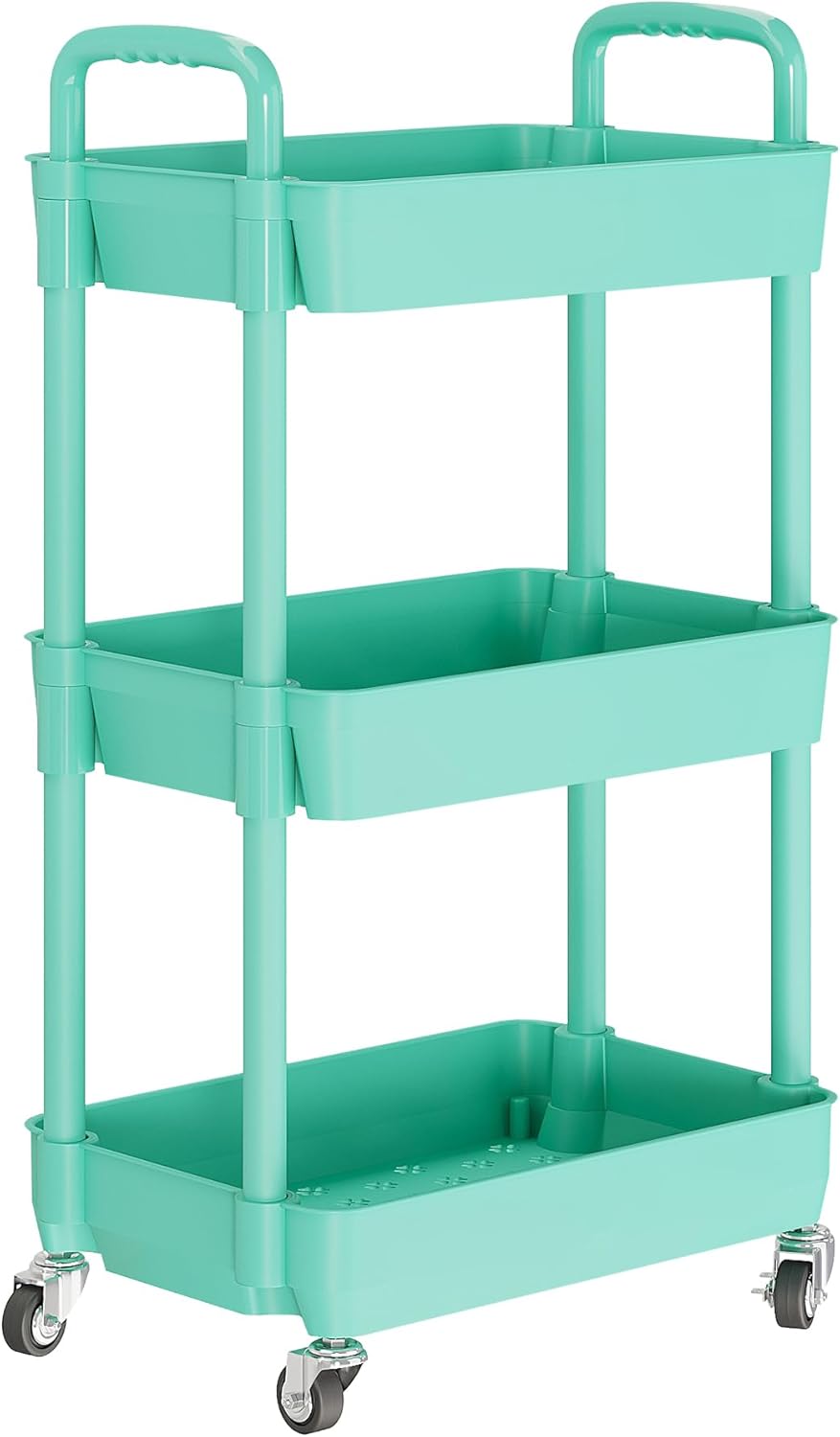 Laiensia 3-Tier Rolling Cart with Wheels,Multifunction Utility Storage Carts, Kitchen Storage Organizer,Mobile Shelving Unit for Bathroom,Laundry,with Classified Stickers,White
