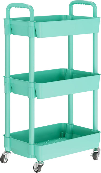 Laiensia 3-Tier Rolling Cart with Wheels,Multifunction Utility Storage Carts, Kitchen Storage Organizer,Mobile Shelving Unit for Bathroom,Laundry,with Classified Stickers,White