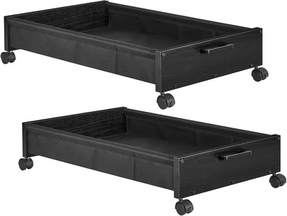 FOUCSSOMEI Under Bed Storage with Wheels, Wooden Under Bed Drawers On Wheels, Rolling Under Bed Shoe Storage, Space Saving, Rustic Brown,30L