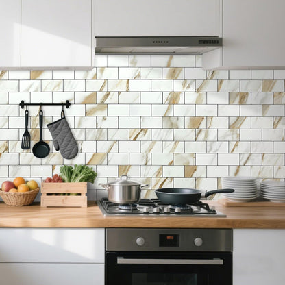 DICOFUN 10-Sheet Polished White Thick PVC Peel and Stick Backsplash, Ceramic Look Subway Tile White Kitchen Backsplash Peel and Stick Wall Tiles