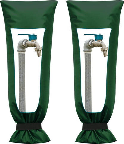 Frienda Outdoor Faucet Cover for Winter Freeze Protection 25'' x 10'' Winter Outside Large Backflow Preventer Insulation Spigot Hose Bib Cover for Garden Lawn Faucet Yard Hydrant(Green,2 Pieces)