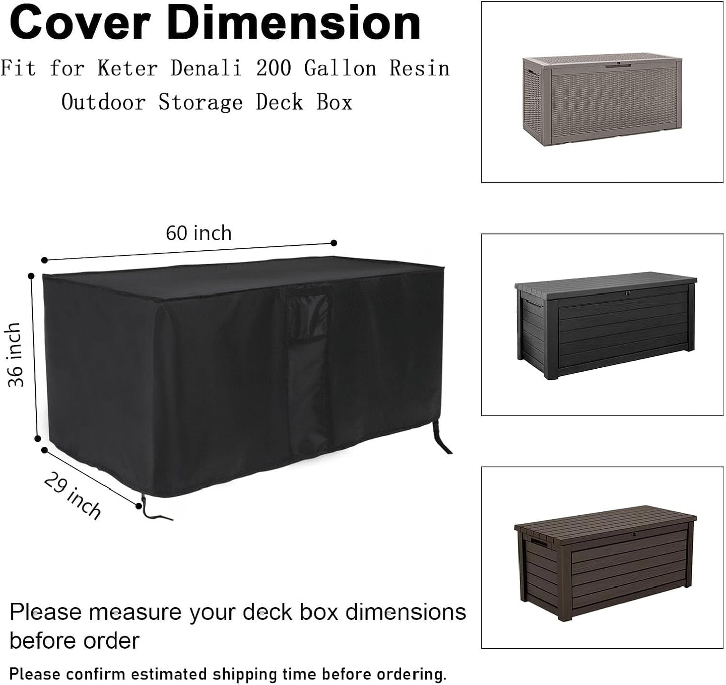 Outdoor Storage Box Cover for Keter XXL 230 Gallon Plastic Deck Storage Container Box,Waterproof Patio Storage Box Covers - 58 x 33 x 34 Inch