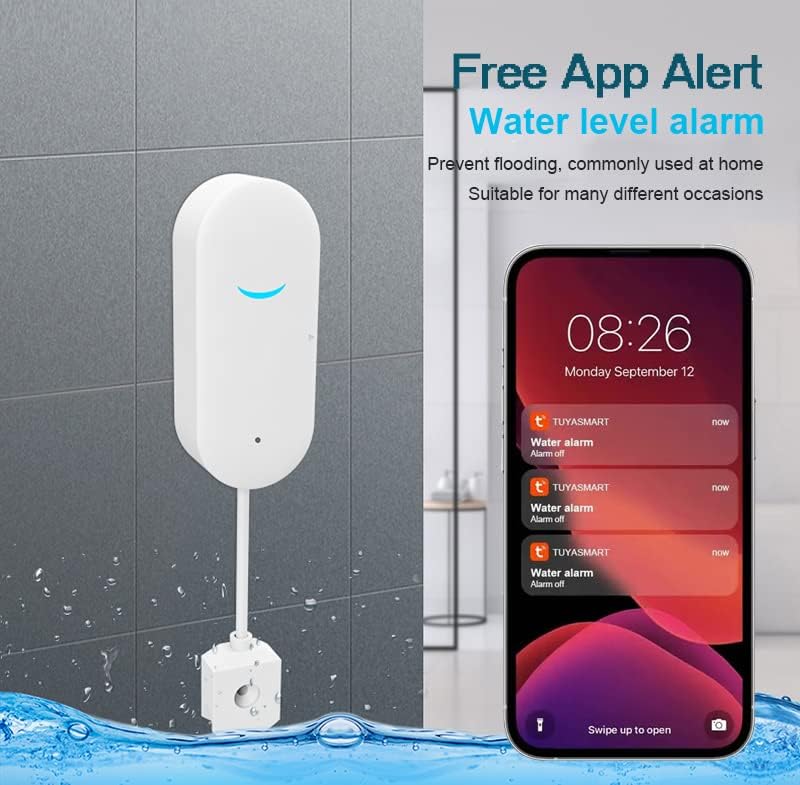 WiFi Water Sensor Leak Detector: Smart Water Leak Detector, TUYA Smart Water Leak Sensor, Wireless Water Level Sensor with App Alerts and Remote Monitor, Water Detectors & Alarms for Home,Basement