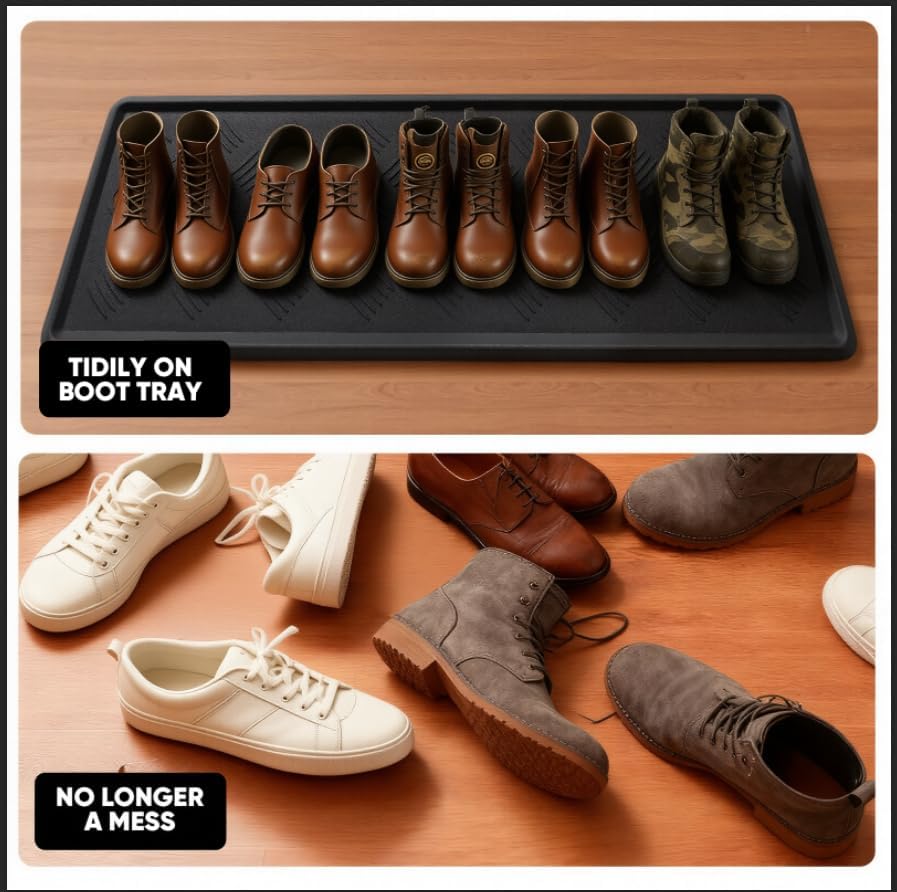 HIYARD Rubber Boot Tray, Shoe Tray for Entryway, Multipurpose Boot Mat, Shoe Mat Indoor and Outdoor, 16x27.5,Black