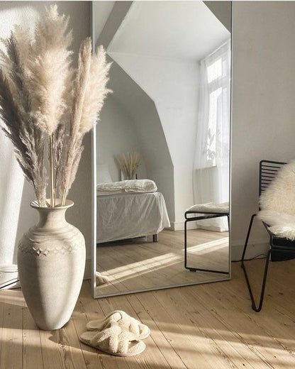 OGCAU Floor Full Length Mirror, 56"x20" Arched Full Body Mirror, Hanging or Leaning, Standing, Wall Mounted with Aluminum Frame for Bedroom Living Room, White