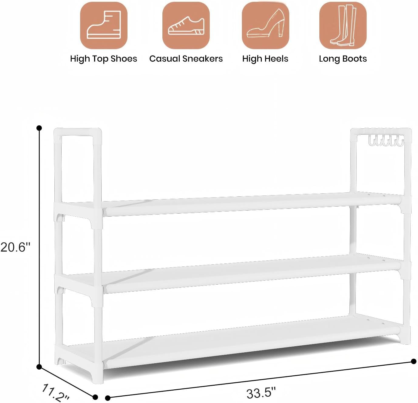 VILICK 5 Tier Shoe Rack with Hook and Side Pocket,Shoe Organizer Space Saver Storage for 20-25 Pair Shoe Storage Shelf Sturdy Free Standing Long Shoe Rack Organizer for Closet,Entryway,Small Spaces