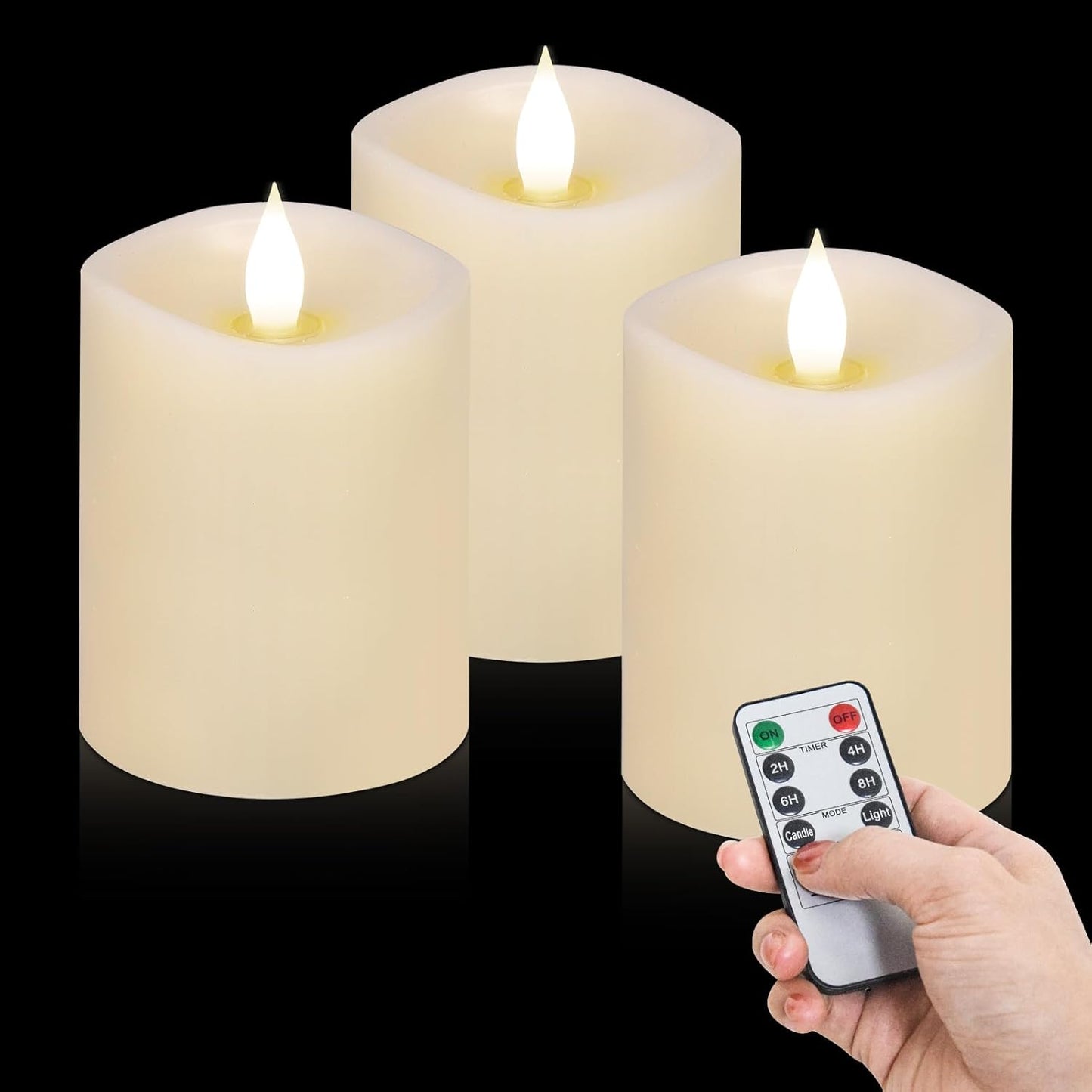 3x4 Flickering Flameless Candles Set of 3,Real Wax Pillar LED Candles,with Timer,4 inch Flameless Candles with Remote,for Party Wedding Holiday Home Decor,Ivory