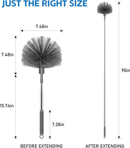 SetSail Cobweb Duster with Extension Pole, Retractable Dusters for Cobweb Cleaning 90-inch Long Handle Ceiling Fan Spider Web Brush for Outdoor Indoor High Ceilings