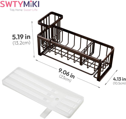 SWTYMIKI Sink Caddy Sponge Holder - Large Sponge Holder for Kitchen Sink with 360°Auto-Drain Tray, Rustproof Stainless Steel Kitchen Organizer Caddy for Countertop Organization