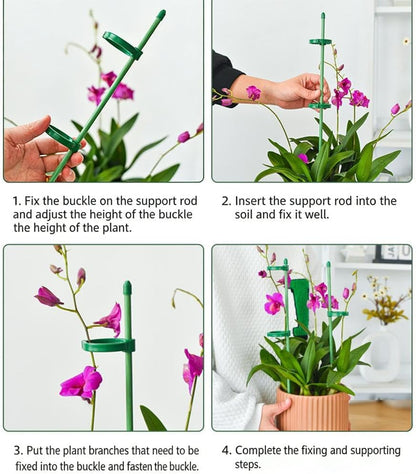 5Pcs Plant Stakes - Adjustable Length Plant Support Stake,with 10Pcs 360 °Rotating Buckle,for Indoor Outdoor,for Medium and Large Tomato Orchid Potted Plants Flower Support Rod