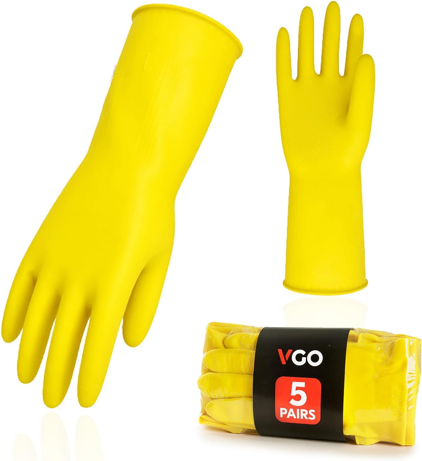 Vgo... 3-Pairs Reusable Household Gloves, Rubber Dishwashing gloves, Extra Thickness, Long Sleeves, Kitchen Cleaning, Working, Painting, Gardening, Pet Care (Size L, Yellow, HH4601)