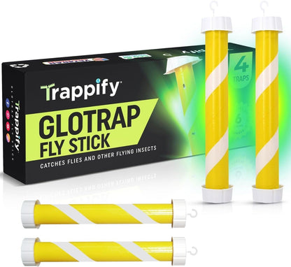 Trappify Glow-in-The-Dark Fly Trap for Indoor & Outdoor Fly Sticks (2 Pack) | Yellow Adhesive Fly Sticks, Glow-In-The-Dark, Water-Resistant Fruit Fly Traps for Indoors and Outdoor Use