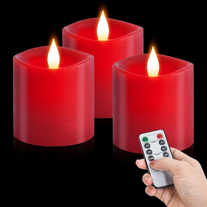 3x4 Flickering Flameless Candles Set of 3,Real Wax Pillar LED Candles,with Timer,4 inch Flameless Candles with Remote,for Party Wedding Holiday Home Decor,Ivory