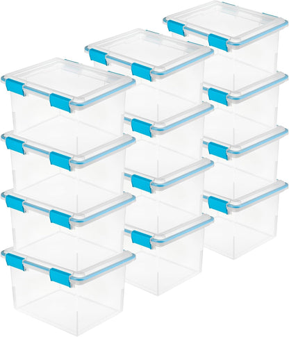 Sterilite 4-Pack Gasket Box, Home Storage Organizer Bins with Lids, 37 Quart – Stackable Clear Plastic Containers for Bedroom, Bathroom, Garage, Basement, or Attic
