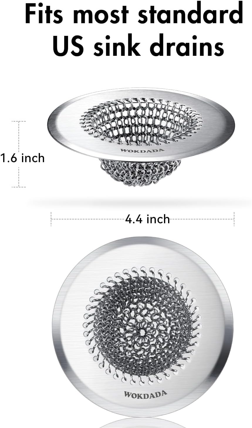 Revolutionary Kitchen Sink Drain Strainer/Patented Reversible Chain Mesh, Effortless Cleaning & Debris Catcher, Large Capacity, Anti-Clog, 304 Stainless Steel & Rust-Proof/Handmade