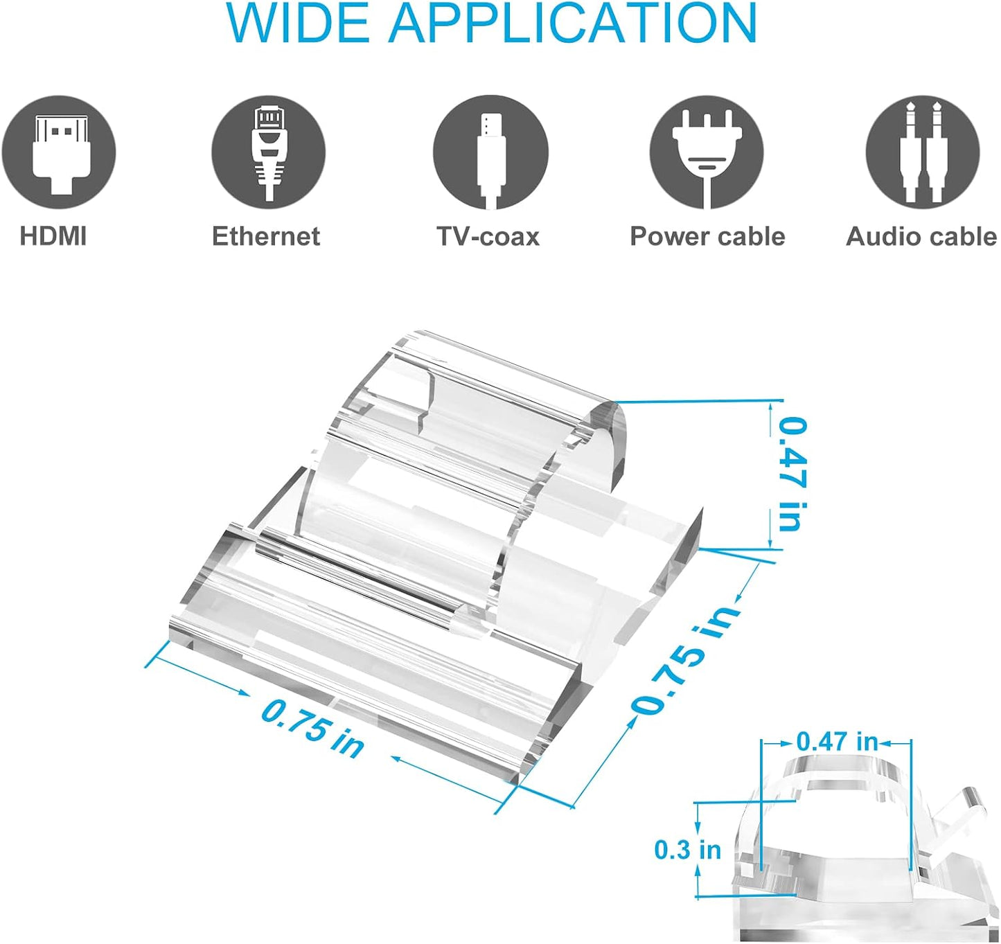 Adhesive Cable Clips White (60 PCS), Upgraded Wire Clips for Cable Management, Strong Cord Clips Wire Holders for The Wall, Under Desk, Led Strip, Electric Wires, Ethernet Cable Clips_Small