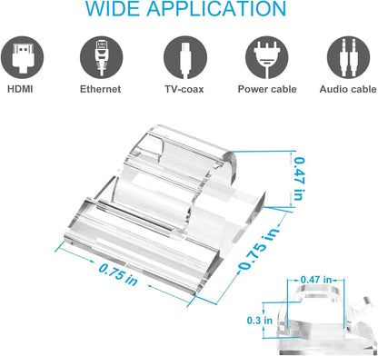 Adhesive Cable Clips White (60 PCS), Upgraded Wire Clips for Cable Management, Strong Cord Clips Wire Holders for The Wall, Under Desk, Led Strip, Electric Wires, Ethernet Cable Clips_Small
