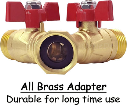 Uenede Brass Full Flow Garden Hose Splitter 3/4" GHT Heavy Duty 2 Way Y Valve Water Hose Shut Off Outdoor Faucet Splitter Connector Adapter with Long Handle