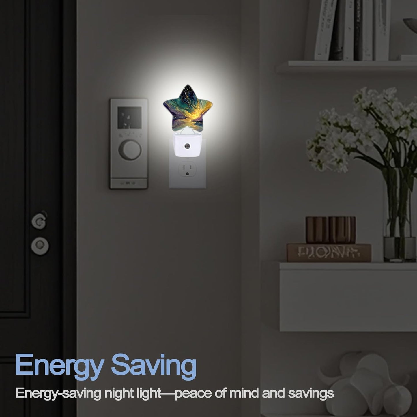 Lavender Butterfly Nightlight,Summer Flowers Star Night Lights Plug into Wall Decorations for Bedroom Bathroom,Dusk to Dawn Sensor Kitchen Hallway Stairs Energy Efficient Desk Lamp