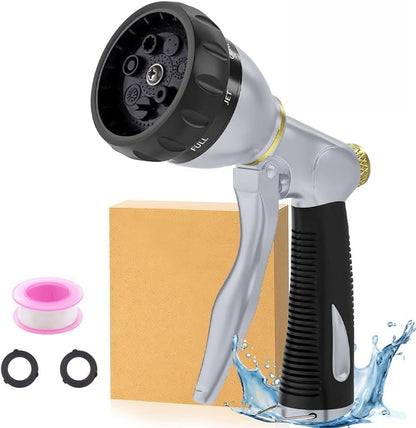 Garden Hose Nozzle Heavy Duty, High Pressure Adjustable 8 Patterns | Metal Water Hose Nozzle Volume Control Valve Attachment Hose Sprayer Nozzle for Outdoor Garden Watering Car Washing