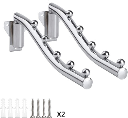 Mounted Folding Clothes Hanger Rack, Stainless Steel Laundry Hanger Dryer Rack with Swing Arm Holder Space Saving Clothes Hook Closet Storage Organizer Heavy Duty Drying Rack with 7 Hooks Coat Rack