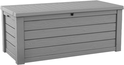 Keter 150 Gallon Resin Large Deck Box Organization and Storage Box for Patio, Outdoor Cushions, Garden Tools, Brown | Hydraulic Pistons, Resin, Weatherproof