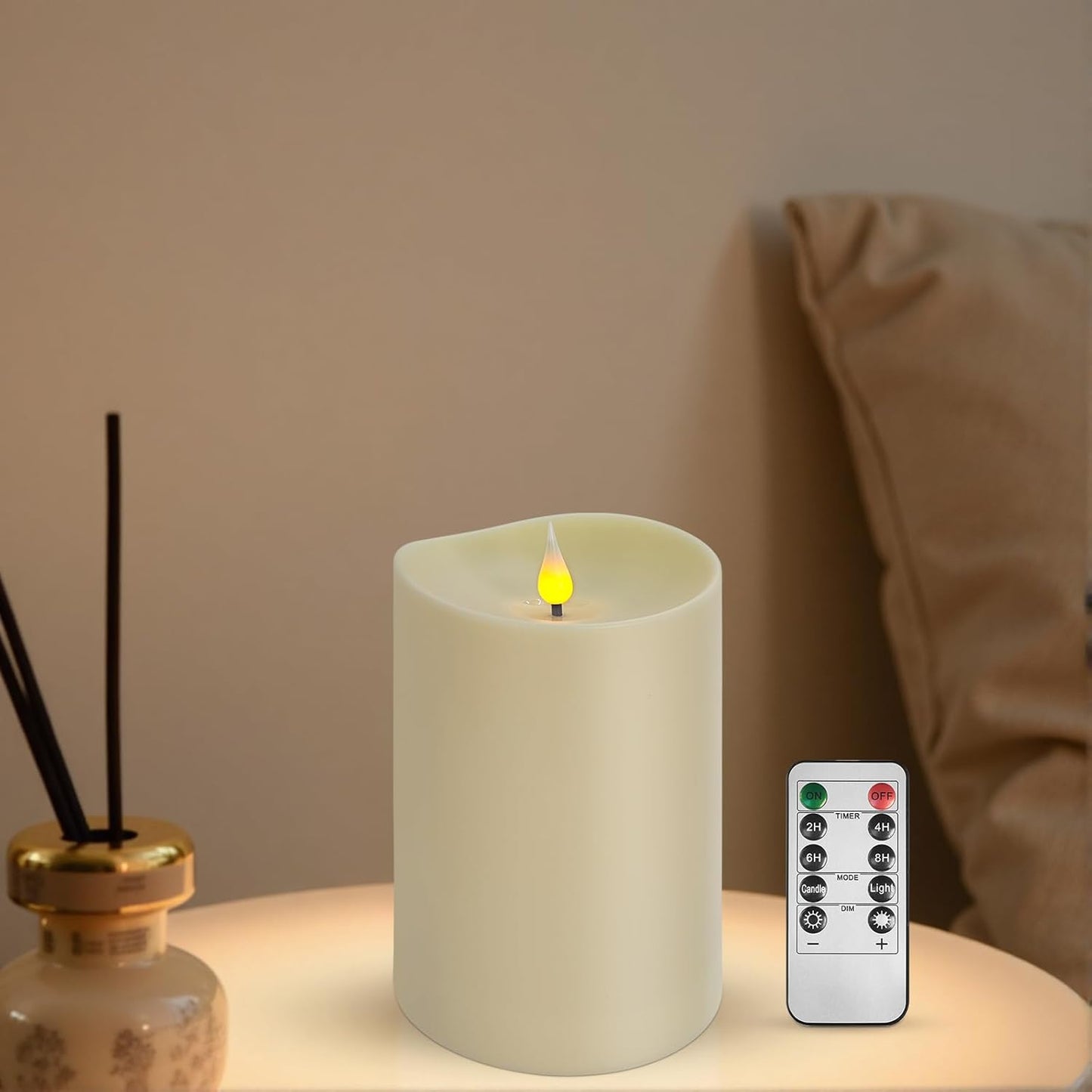 Set of 2 Flameless LED Candles with 2 Remotes, 4x6 Inch Battery Powered Plastic Pillar Candles, Flickering Flame with Timer & Dimming, Ivory – Elegant, Safe Lighting for Home, Wedding, Holiday