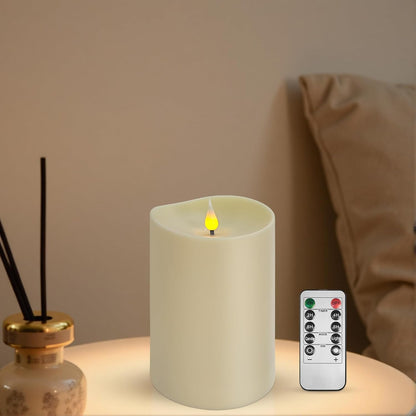 Set of 2 Flameless LED Candles with 2 Remotes, 4x6 Inch Battery Powered Plastic Pillar Candles, Flickering Flame with Timer & Dimming, Ivory – Elegant, Safe Lighting for Home, Wedding, Holiday