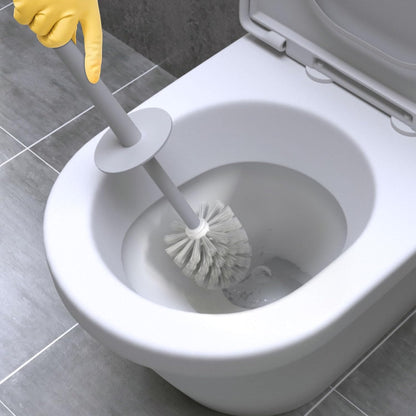 Topsky 2 Pack Compact Toilet Brush & Holder Set, Plastic Round Barrel Loo Brush with 2 Replacement Toilet Brush Head, Durable for Bathroom Toilet, Gray