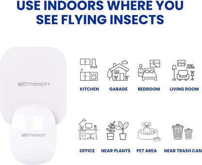 Emerson ITL7103 Plug-in Flying Bug Catcher with UV Light and LED Décor – Indoor Fly, Fruit Fly, Gnat & Moth Catcher, Silent, 24/7 Coverage, Mess-Free, use in Any Room, Includes 3 Glue Cards