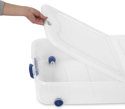 66 Qt Clear Storage Bins with Lids - 66 Quart Wheeled Latch Box, Underbed Storage Container, Durable Plastic Organizer for Bedroom, Closet, Garage,Blue