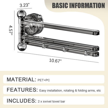 2PCS Swivel Suction Cup Towel Bar 3 Swing Arms 270°Rotation Wall Mounted Cloth Drip Dry Holder Multifunctional Storage Rack for Bathroom and Kitchen Accessories Beige