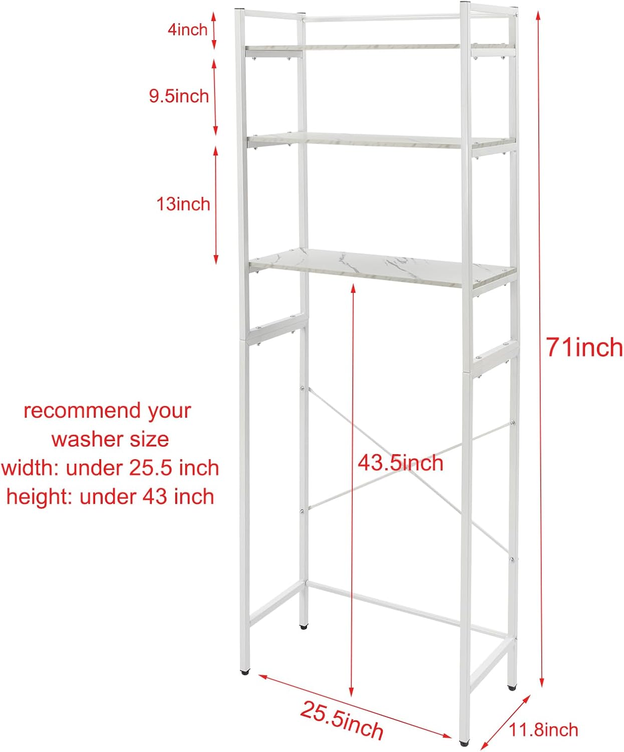 Gdrasuya10 Over the Washer and Dryer Storage Shelf for Laundry Room, 3 Tier White Washer Storage Utility Rack Shelf Laundry Storage Shelf Organizer Space Saving for Room