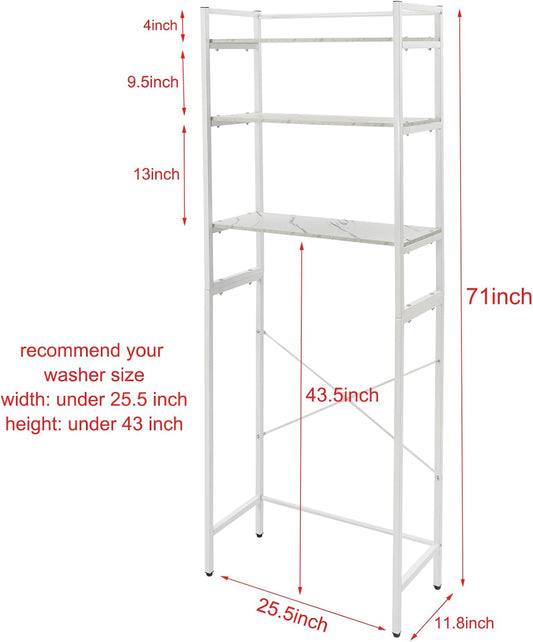 Gdrasuya10 Over the Washer and Dryer Storage Shelf for Laundry Room, 3 Tier White Washer Storage Utility Rack Shelf Laundry Storage Shelf Organizer Space Saving for Room