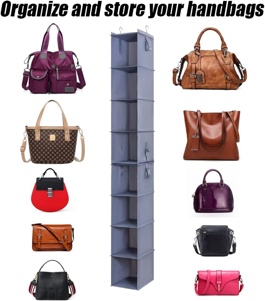 Hanging Closet Organizer Storage Shelf Rack Bag Sweater Hat Shoe | 59" Hang Closet Organization Storing Shelves Rack Display for Purse Handbag Clothes Space Saver Oxford Cloth Large Grey 2Pack