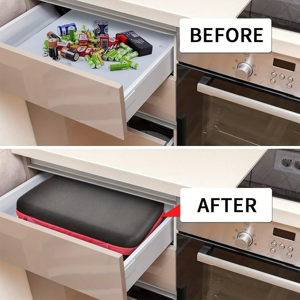 EVA for battery Organizer Case Holds 200+ Cells with Tester - Storage for AA AAA 9V C D Coin - Black Travel Box 35x25cm