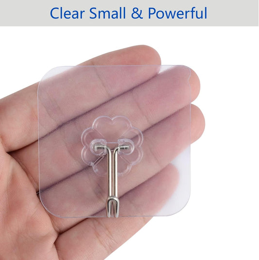 Adhesive Hooks, 24 Pack Heavy Duty Sticky Hooks, Transparent Removable Adhesive Hooks for Hanging, Wall Hooks Can be Used for Kitchen Bathroom Shower Outdoor Home Improvement, Waterproof and Rustproof