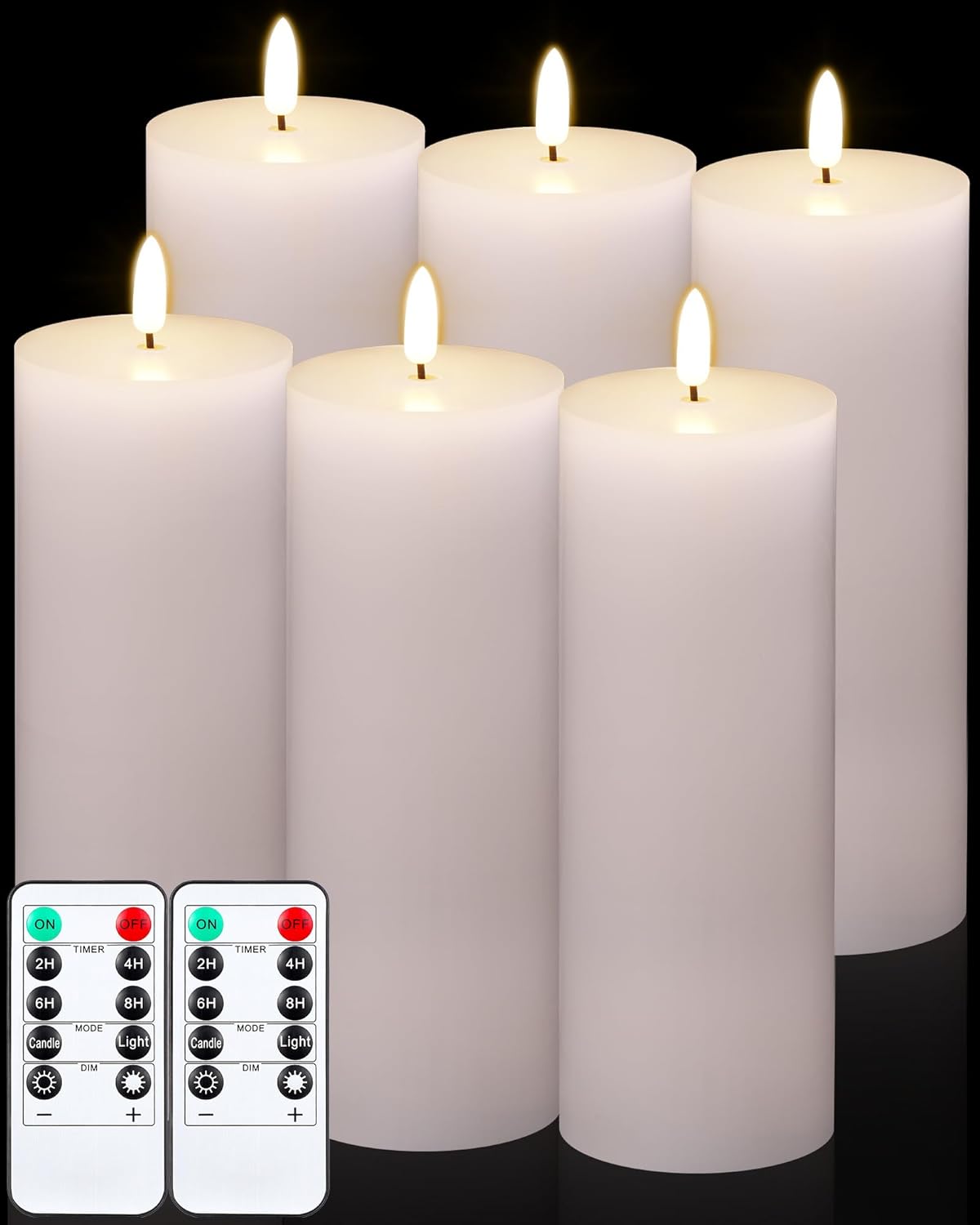 VIHOSE 9 Pack White Flameless Candles Set with Remote and Timer Flickering Flameless Battery Candles Flat Top LED Pillar for Wedding Outdoor Home Festival Decoration(D 3'' H 4'' 5'' 6'')