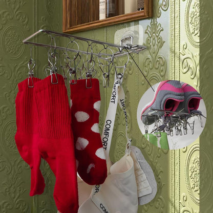OULIGET Wall Hanging Folding Socks Clip, Bathroom Balcony Folding Clothes Hanger,Sock Hanger for Drying Towel Bra Underwear Sock Clip,10 Clips