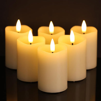 Ivory Flameless Votive Candles with Remote Batteries, Small 2x3 inch LED Wax Pillar Candles Flickering Set of 6