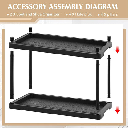Cinnvoice Boot Tray Rack for Entryway Plastic Waterproof Shoe Mat Tray Large Storage Shelf for Indoor Outdoor Entryway Hallway Closet Use in All Seasons Black(28" d X 14.5" w X 29" h)