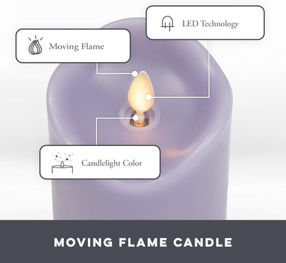 Matchless Candle Co. by Luminara Set of 3 Flameless LED Flickering Moving Flame Pillars (3" x 4.5", 5.5", 6.5"), Melted Unscented Real Wax Edge w/Smooth Finish, AA Battery Operated, Pearl Ivory