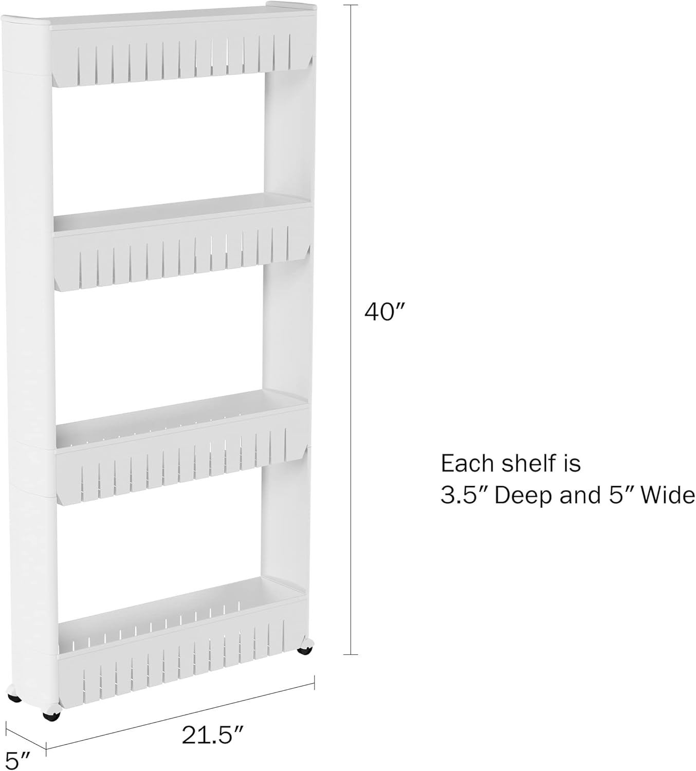 Slim Rolling Storage Cart - 5-Tier Utility Cart with Wheels for Bathroom, Kitchen, and Laundry Room - Bathroom Shelves by Lavish Home (White)